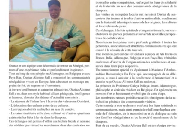 La mini-tournée européenne de Oustaz Alioune Sall s’est achevée avec succès